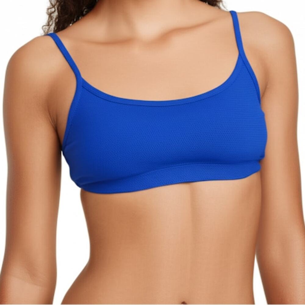 Aerie Textured Bikini Top Padded Scoop Adjustable Strap Baja Blue Medium NWT